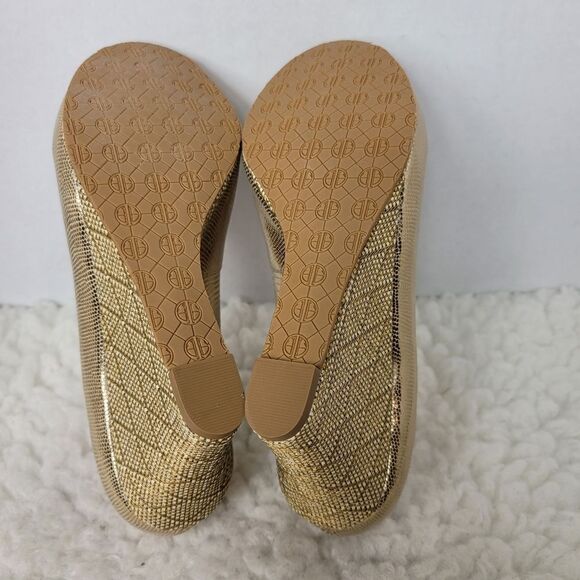 Lilly Pulitzer Women's Shoes Size 5.5 Gold Resort Chic Peep Toe Wedge Pumps - Picture 9 of 10